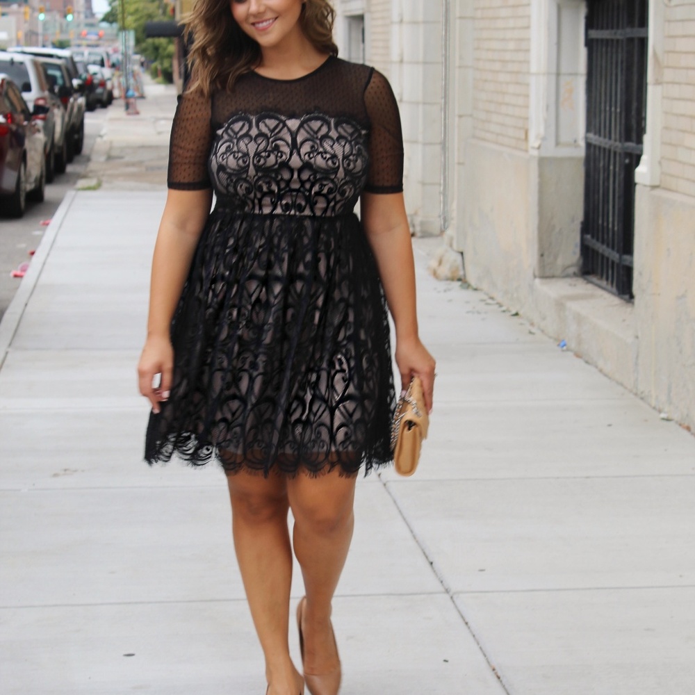 London Times Fit & Flare Lace Dress